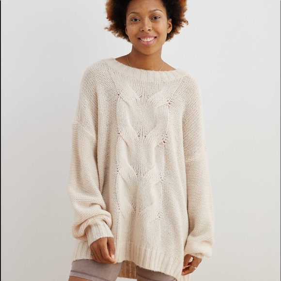 aerie Sweaters - Aerie Happy Place Oversized Crewneck Cable Sweater